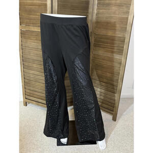 Black Plus-Size Flare Pants with Glitter Mesh Detailing